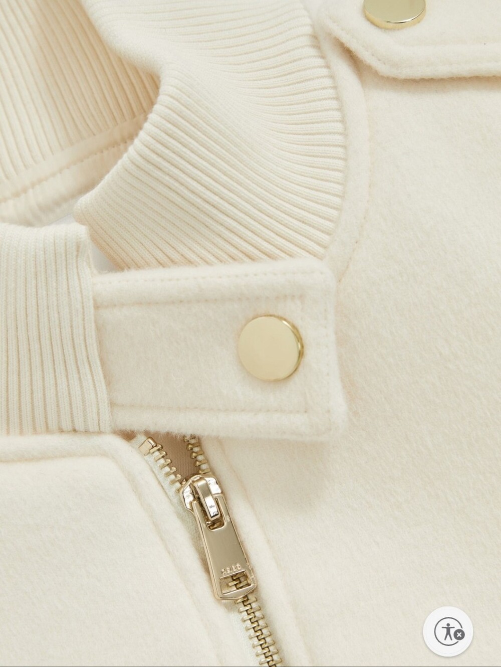 New. No Tag, Epaulette Bomber Jacket Cream with Gold Hardware, Brush Wool. - Picture 6 of 7
